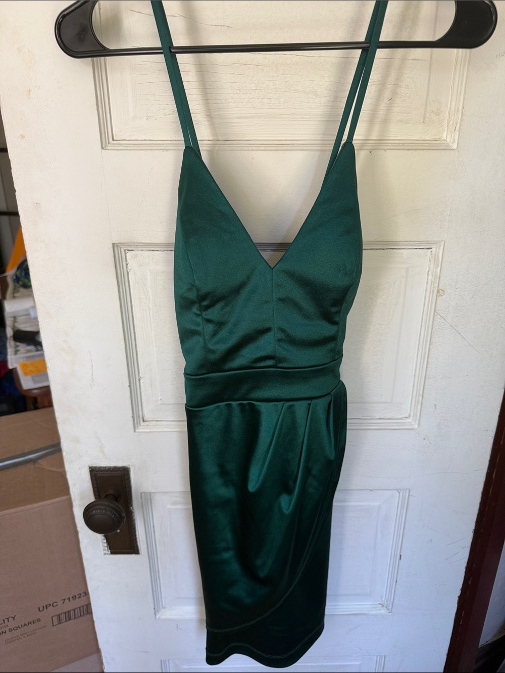 Emerald Green Spaghetti-Strap Satin Mini Dress